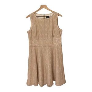 Gabby Skye Lace Fit & Flare Dress‎ Sleeveless Party Cocktail Beige 14